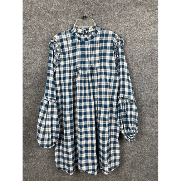 Universal Thread Tops - Urban Outfitters Plaid Tunic Women Size L Blue White Excellent Ruffle Sleeve